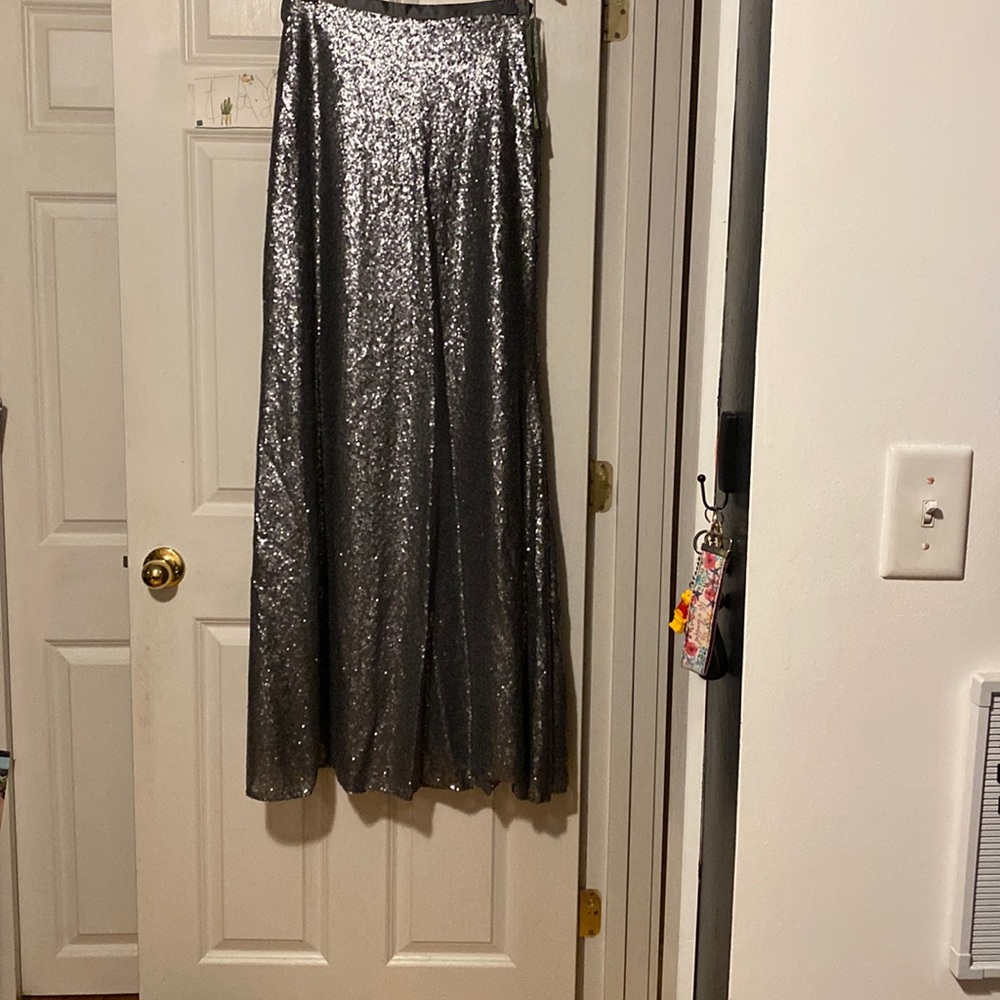 Silver Sequin Full Length Skirt